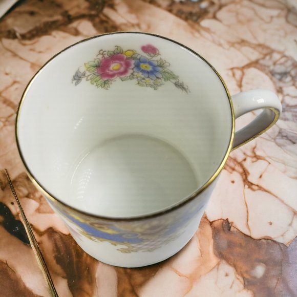 Shelley Bone China Espresso Cup & Saucer Flat Demi Set Sheraton Blue England - Picture 12 of 16